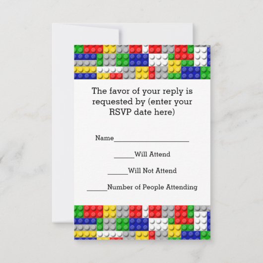 Gebäude blockiert den Primärfarbenjungen Geburtsta RSVP Karte (Rückseite)