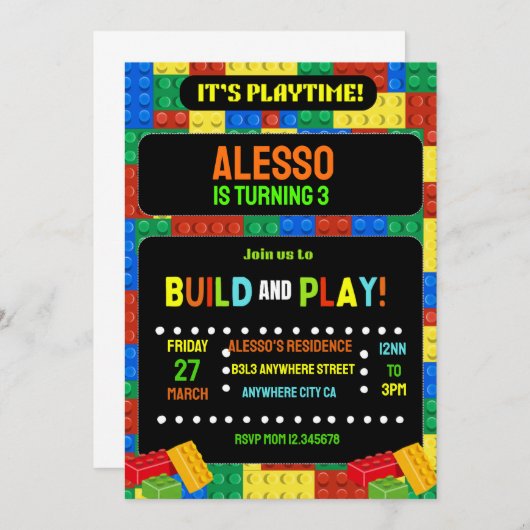 Gebäude blockiert Einladung digitaler Kinder Party (Vorne/Hinten)