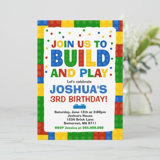 Gebäude blockiert Geburtstag Einladung Bricks Part (Stehend Vorderseite)