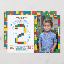 Gebäude Blockiert Geburtstagstorte 2 Jahre Einladu Einladung