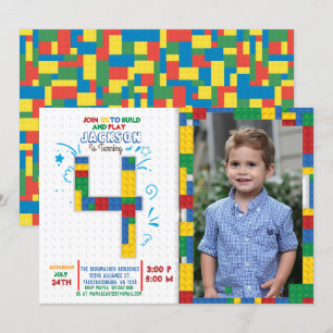 Gebäude Blockiert Geburtstagstorte 4 Jahre Einladu Einladung