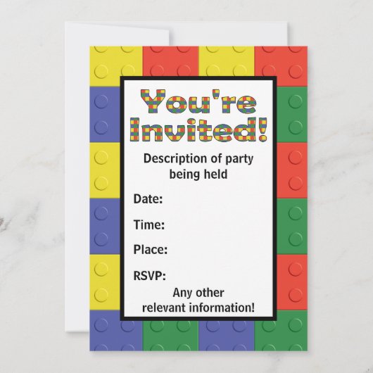 Gebäude Blocks and Bricks Party Einladung (Rückseite)