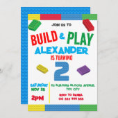 Gebäude Blocks Boy 2. Geburtstagsspielzeug Einladung (Vorne/Hinten)
