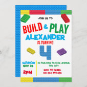 Gebäude Blocks Boy 4. Geburtstagsspielzeug Einladung (Vorne/Hinten)