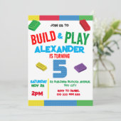 Gebäude Blocks Boy 5th Birthday Toy Einladung (Stehend Vorderseite)