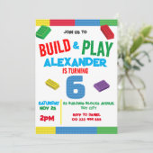 Gebäude Blocks Boy 6. Geburtstagsspielzeug Einladung (Stehend Vorderseite)