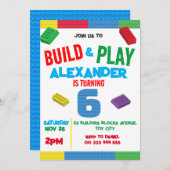 Gebäude Blocks Boy 6. Geburtstagsspielzeug Einladung (Vorne/Hinten)