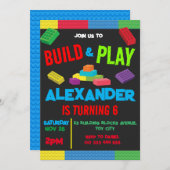 Gebäude Blocks Boy Birthday Toy Black Einladung (Vorne/Hinten)