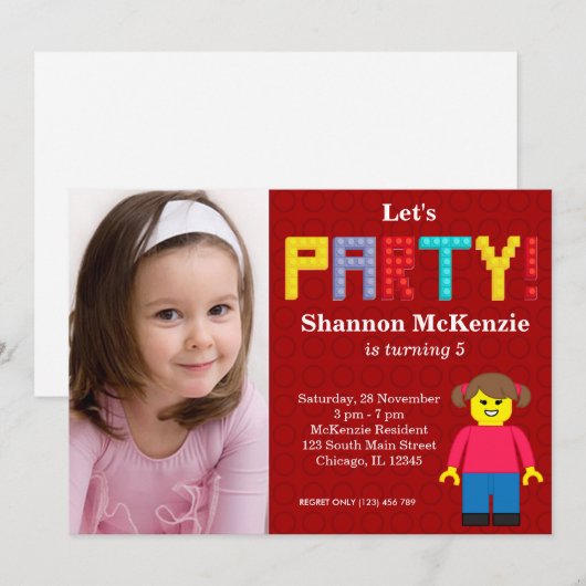 Gebäude Blocks Geburtstag Einladung (Vorne/Hinten)