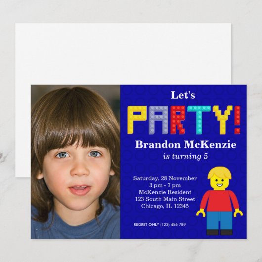 Gebäude Blocks Geburtstag Einladung (Vorne/Hinten)