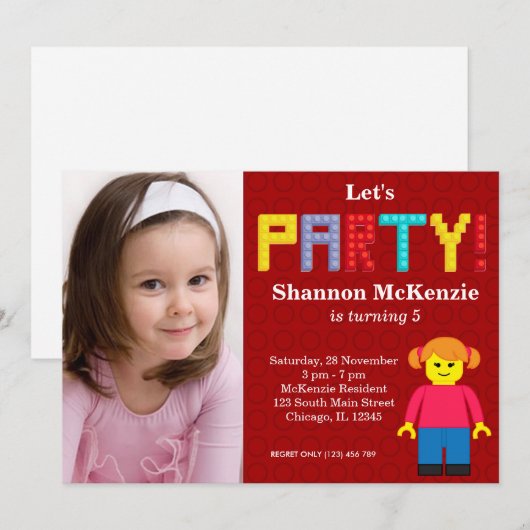 Gebäude Blocks Geburtstag Einladung (Vorne/Hinten)