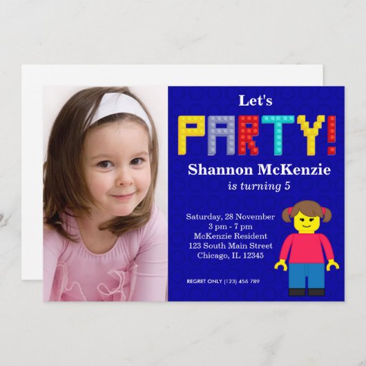 Gebäude Blocks Geburtstag Einladung (Vorne/Hinten)