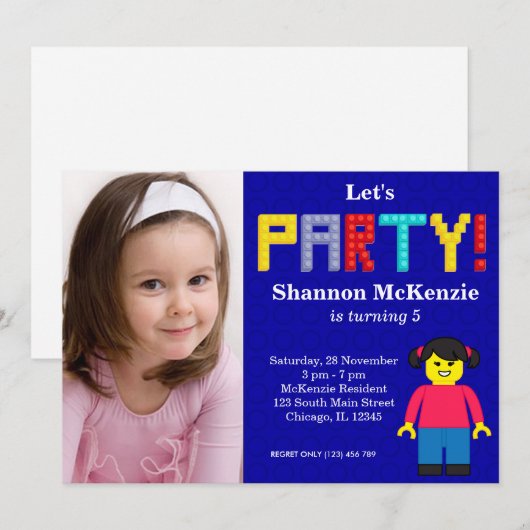 Gebäude Blocks Geburtstag Einladung (Vorne/Hinten)