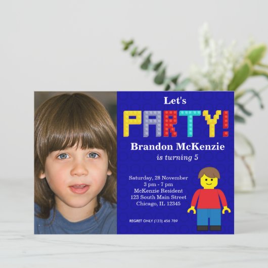 Gebäude Blocks Geburtstag Einladung (Stehend Vorderseite)