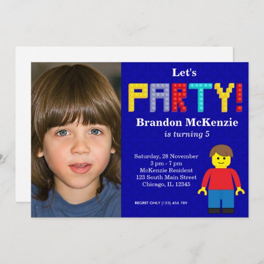 Gebäude Blocks Geburtstag Einladung (Vorne/Hinten)