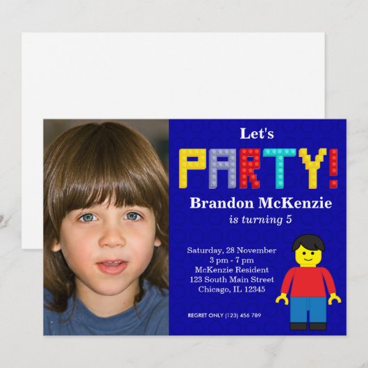 Gebäude Blocks Geburtstag Einladung (Vorne/Hinten)