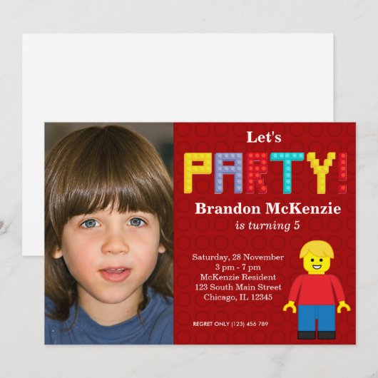 Gebäude Blocks Geburtstag Einladung (Vorne/Hinten)