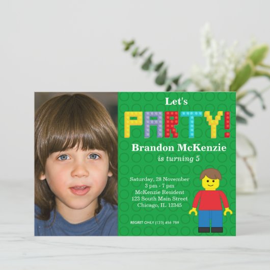 Gebäude Blocks Geburtstag Einladung (Stehend Vorderseite)