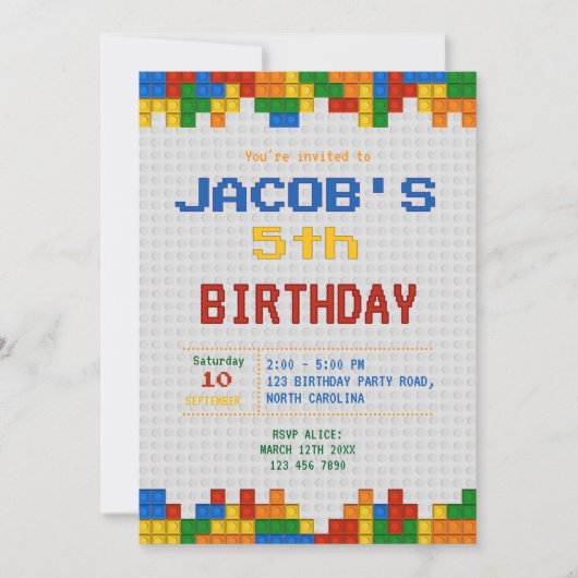 Gebäude Blocks Geburtstagsparty Einladung (Vorderseite)