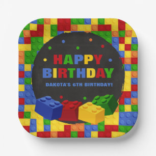 Gebäude blockt Boy Geburtstag Bricks Papierplatte Pappteller