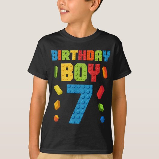 Gebäude Bricks 7th Birthday Boy 7 Sieben Jahre T-Shirt (Vorderseite)