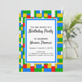 Gebäude Bricks Construction Toy Geburtstag Einladung (Stehend Vorderseite)