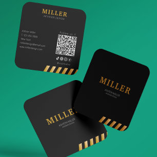 Gebäude Constructor Qr Code Black & Metallic Gold Quadratische Visitenkarte