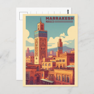 Gebäude der Altstadt von Marrakesch mit Moschee Postkarte