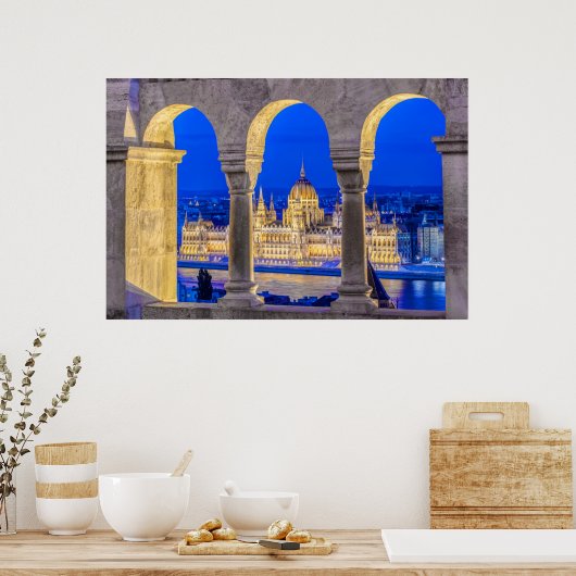 Gebäude des ungarischen Parlaments in der Dusk Poster (Küche)