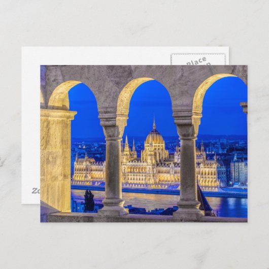 Gebäude des ungarischen Parlaments in Dusk Postkarte (Vorne/Hinten)