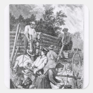 Gebäude die Klotz-Kabine Quadratischer Aufkleber