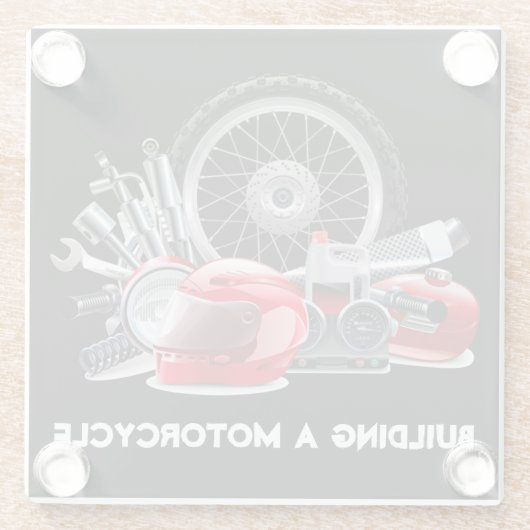 Gebäude eines Motorrads mit Zeichnend Teilen Glasuntersetzer (Rückseite)