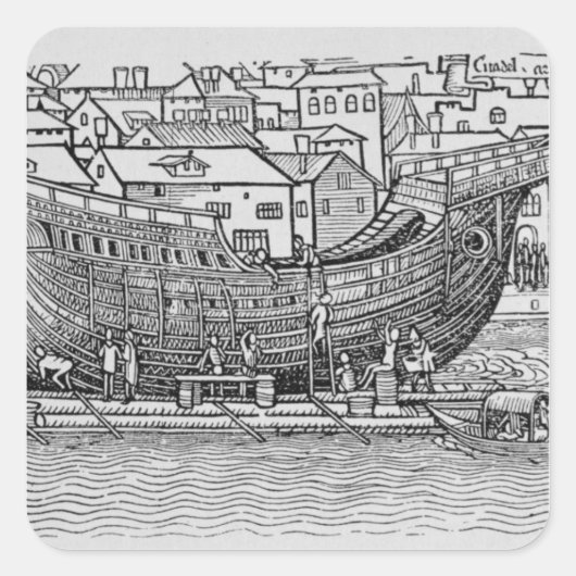 Gebäude eines Schiffes Quadratischer Aufkleber (Vorderseite)