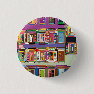 Gebäude-Fassade mit Multicolore-Fenstern Button
