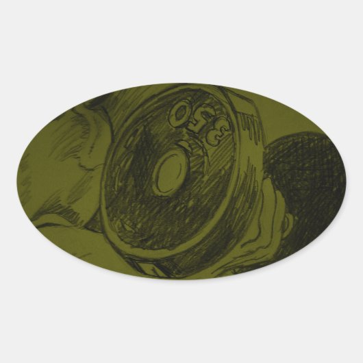 Gebäude Fitness Stift Skizze Ovaler Aufkleber (Vorderseite)