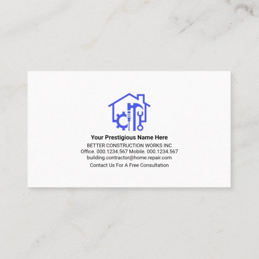 Gebäude Frame Handyman Tools Foundation Visitenkarte (Rückseite)