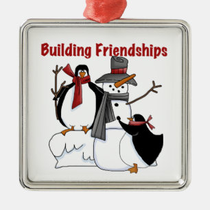 Gebäude Friendships Holidays Snowman Penguins Ornament Aus Metall