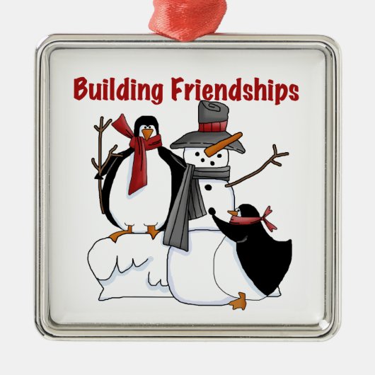 Gebäude Friendships Holidays Snowman Penguins Ornament Aus Metall (Vorne)