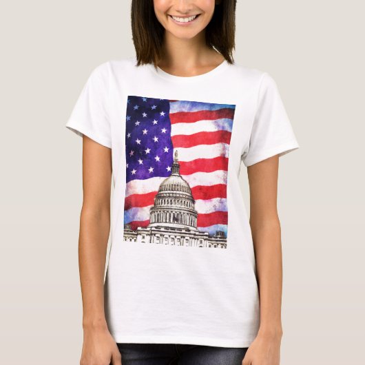 Gebäude für amerikanische Flagge und Hauptstadt T-Shirt (Vorderseite)