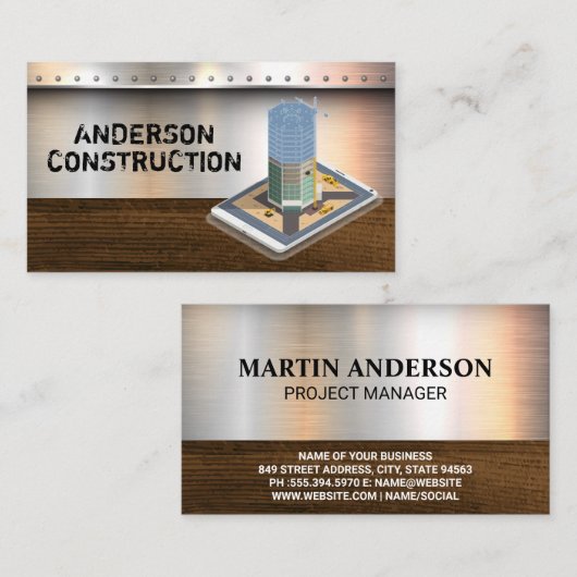Gebäude | Metall Rivets Wood Visitenkarte (Vorne/Hinten)