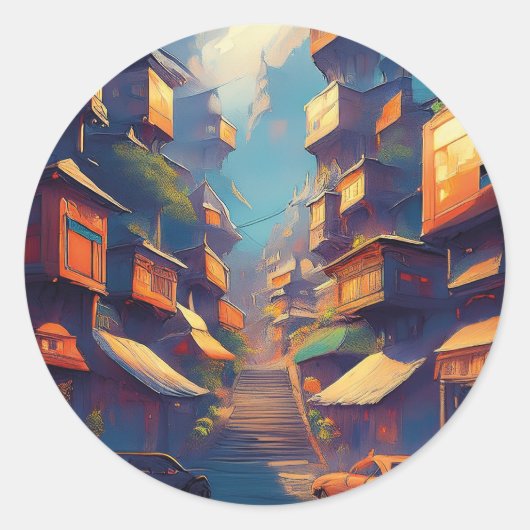 Gebäude Runder Aufkleber (Vorderseite)