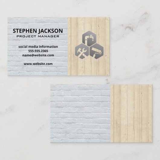 Gebäude Services White Brick Wall | Holzplatte Visitenkarte (Vorne/Hinten)