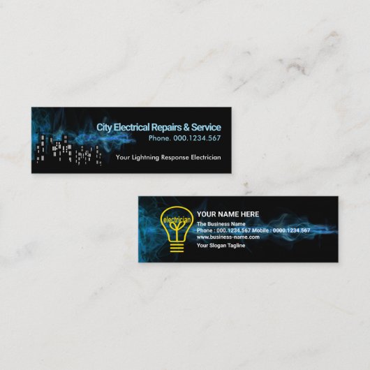 Gebäude Silhouette Blue Electrical Storm Electric Mini Visitenkarte (Vorne/Hinten)