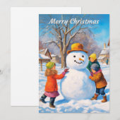 Gebäude Snowman Winter Snow Scene Frohe Weihnachte Feiertagskarte (Vorne/Hinten)