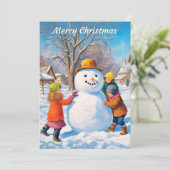 Gebäude Snowman Winter Snow Scene Frohe Weihnachte Feiertagskarte (Stehend Vorderseite)