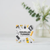 Gebäude-Tools auf Holztisch Quadratische Visitenkarte (Stehend Vorderseite)