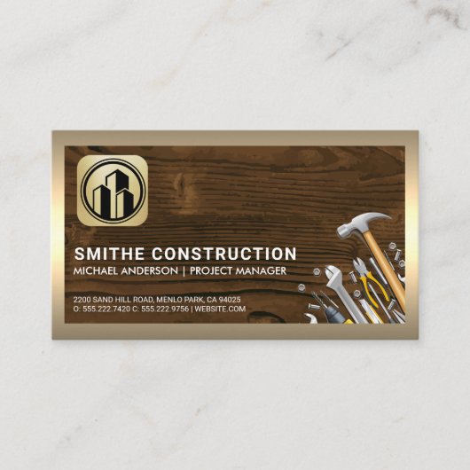 Gebäude Tools | Holz | Goldgrenze Visitenkarte (Vorderseite)