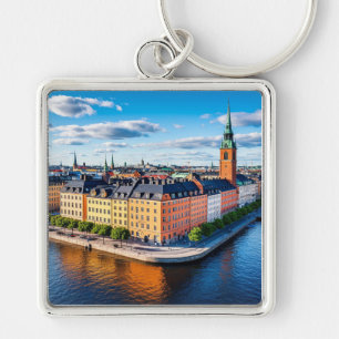 Gebäude und ikonische Kirche in Stockholm Schlüsselanhänger