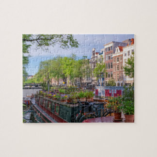 Gebäude und Kanal in Amsterdam, Niederlande Puzzle