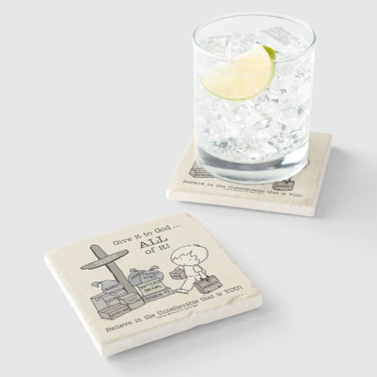 Geben Sie alles Gott Steinuntersetzer (Seitenansicht)